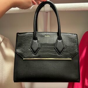 Aldo Black Croc-Texture Satchel